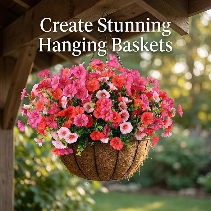 12Pcs Artificial Outdoor Flowers for Outdoors, Faux Silk Realistic Morning Glory Floral Arrangement Planter UV Resistant for Porch Patio Window Box Balcony Garden Decor (12pcs Mixed Pink)