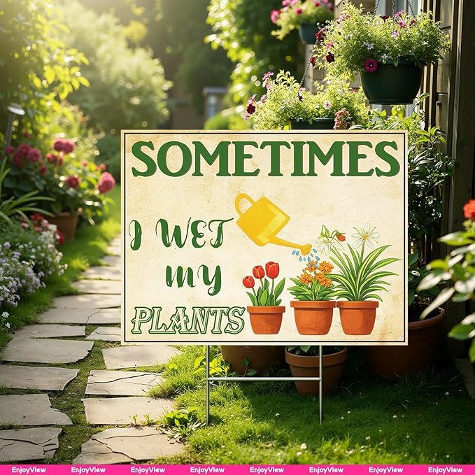 Funny Garden Sign with H Stake 24"x18" Large Vintage Sign for Outside Corrugated Plastic Greenhouse Yard Decor Gardening Gifts for Women 1Pack