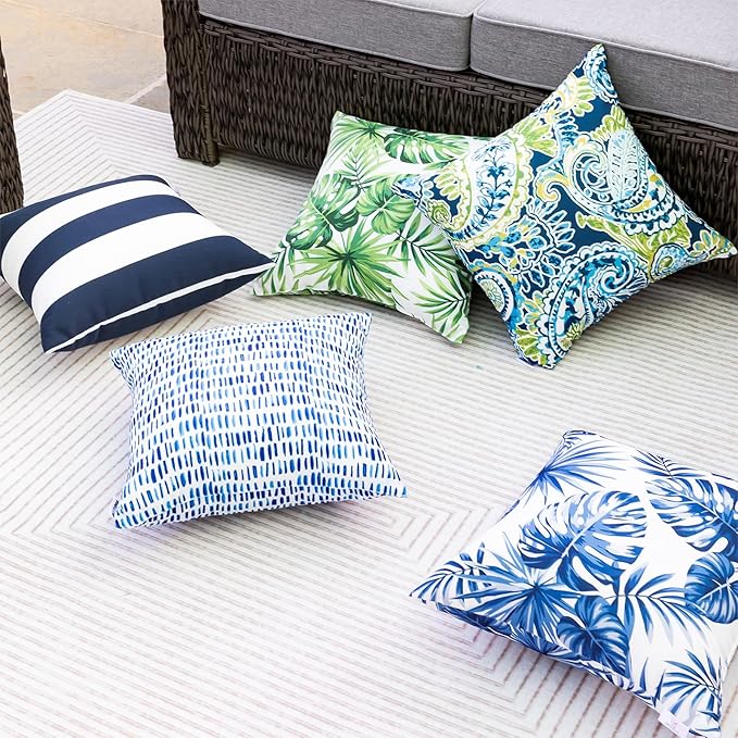 JMGBird Water-Resistant Outdoor Pillows Set of 2, 18x18 inch Durable Green Paisley Pattern Throw Pillows with Inserts for Patio Furniture