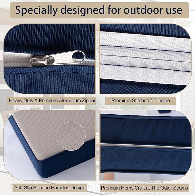 Outdoor Cushion Covers for Patio Furniture, Patio Cushion Covers Replacement with Zipper, Waterproof & Fade Resistant,Only Cover (Navy Blue, 25.6Lx25.6Wx4H - Only Covers)