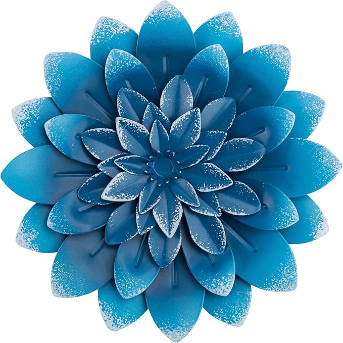 Everydecor Succulent Metal Flowers Wall Decor – Blue, Hand Painted, 3D Flower Art Decoration for Living Room, Bedroom, Kitchen, Bathroom - Floral Decor for Indoor & Outdoor Use