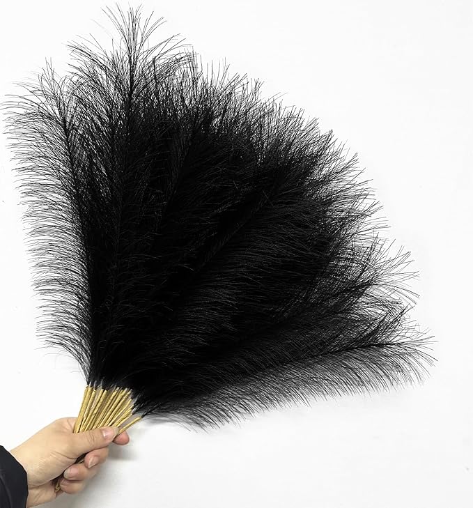 CATTREE Faux Pampas Grass Stems - Black 30 Pcs, Artificial Small Pampas Grass Stems 17 Inch Reeds for Home Decor Vase, Dried Flowers, Fake Fluffy Floral Plants Wedding Party Christmas Boho Decorations