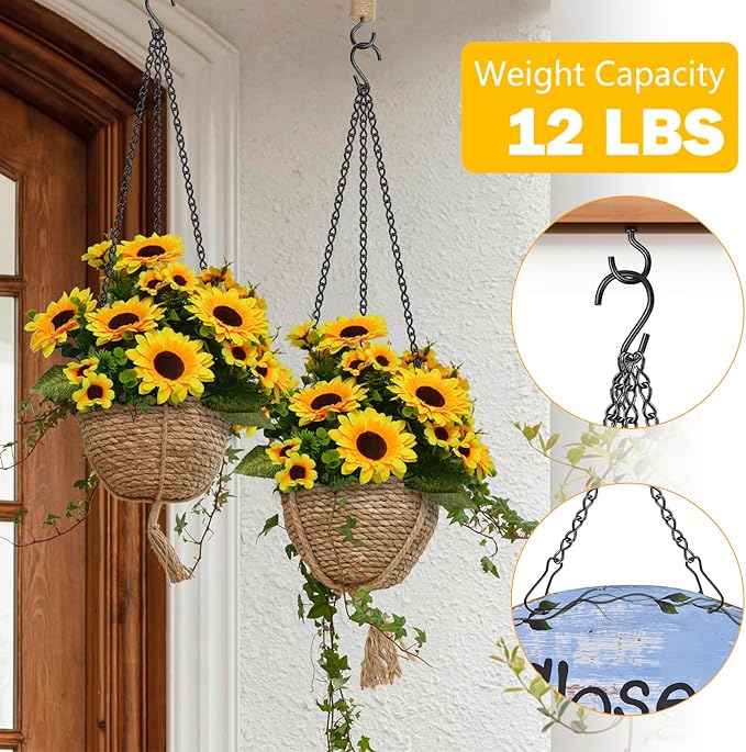 garini Hanging Basket Chain,2P 200 Inch Metal Black Hanging Chain with S Hooks for Planters, Photo, Lantern, Billboards and Planters