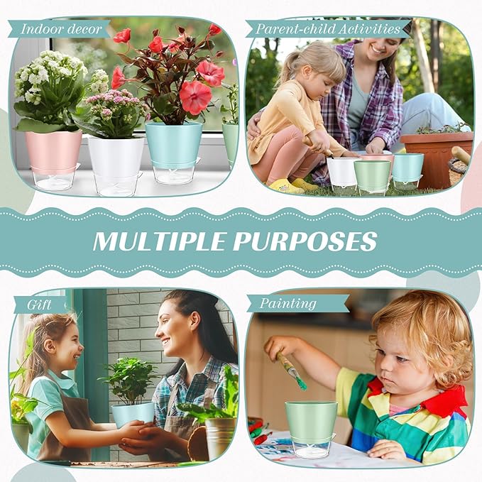 12 Pack 6 Inch Self Watering Plant Pot African Violet Pot Self Watering Planters Indoor Outdoor Flower Pots Planters with Visual Reservoir and Drainage Hole, Bright Colors