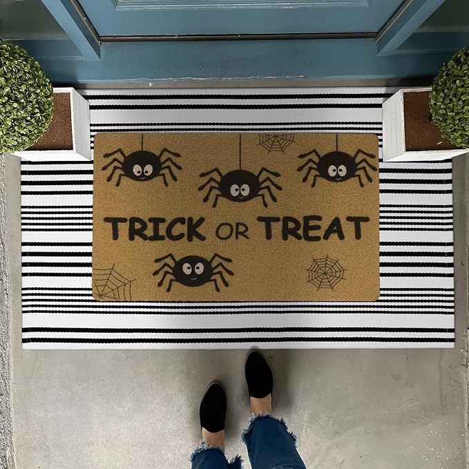 OJIA Black and White Outdoor Rug 2'x4.3', Machine Washable Front Door Mats Outdoor Cotton Woven Outdoor Doormat Front Porch Rug Indoor Door Mat Entryway Striped Rugs for Farmhouse/Kitchen/Entrance