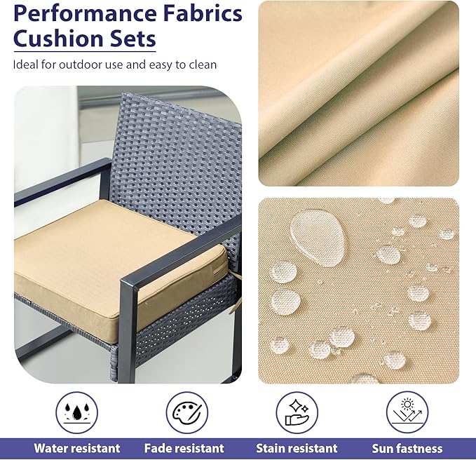 Outdoor Chair Cushions Set of 4 -Waterproof Outdoor Seat Cushions for Patio Furniture, Patio Chair Cushion with Handle and Ties, Square Out Door Chair Pads,18.5" x 16" x 3", Beige