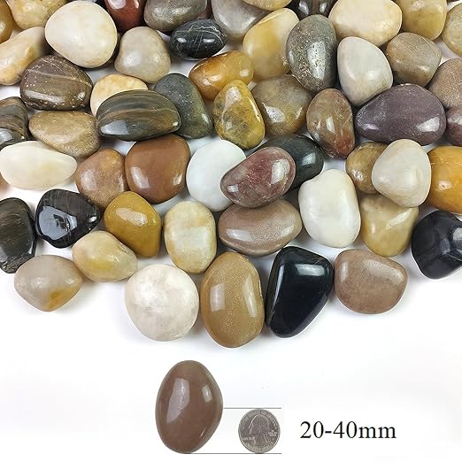 10LB High Polished Colorful River Rocks,1-2.2 Inch Mixed Color Pebbles for Garden Landscaping, Decorative River Rocks for Fish Tank, Aquarium, Vase Filling, Outdoor Decorative River Rocks