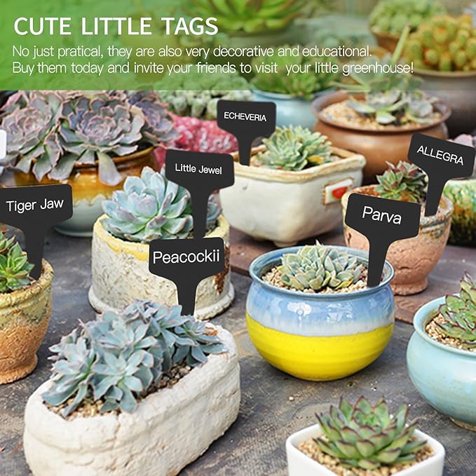 Prudance® 50pcs Reusable Waterproof Plant Markers for Garden T-Type Plant Labels for Seedlings Potted Plants Vegetables Succulents Durable Weatherproof Garden Tags （Black）