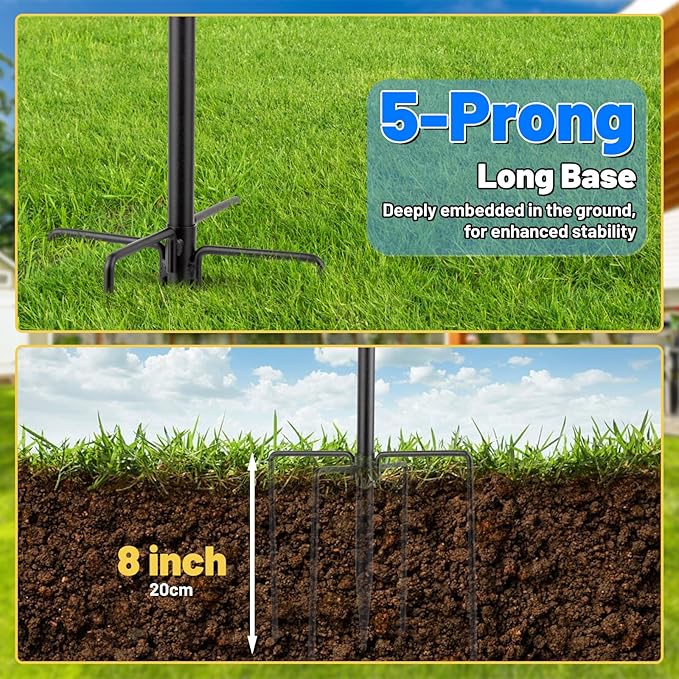 4-Hook Shepards Hooks for Outdoor,Adjustable 92 Inch Bird Feeder Pole with 5 Base Prongs,Garden Planter Stakes Suitable for Garden in Hanging Flower Basket,Lantern,Outdoor Décor
