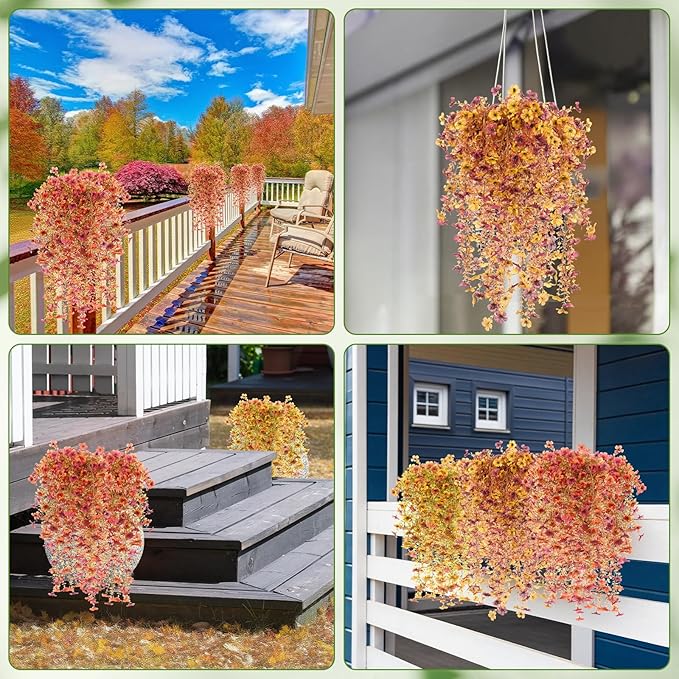 Hoteam 24 Pack Artificial Fall Hanging Flowers Plants for Outdoors Autumn 30 Inch UV Resistant Fake Plastic Faux Plants Bulk for Planter Porch Patio Yard Garden Wedding Wall Indoor
