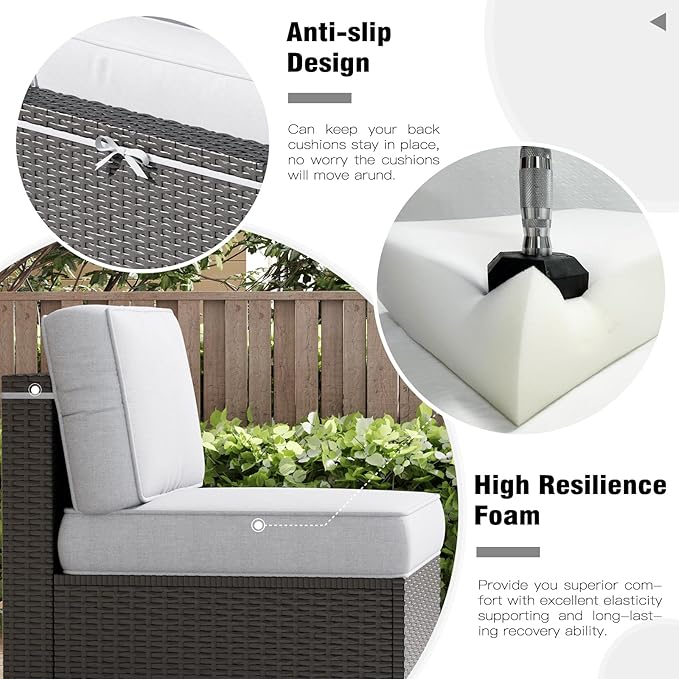 LayinSun Outdoor Furniture Replacement Cushions for 6 Seat Patio Rattan Wicker Sectional Conversation Sofa Set, 14-Piece Cushions Set