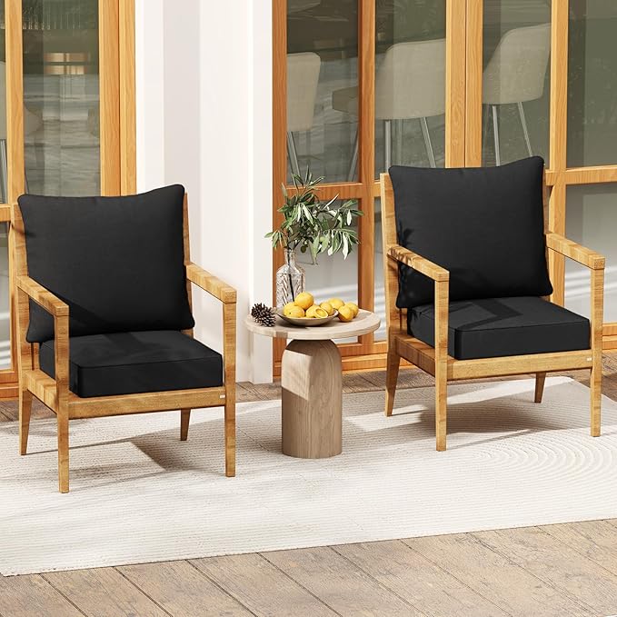 Giantex Patio Cushion Set, Outdoor Chair Seat Pads w/Non-Slip Rope Belts, Detachable Patio Furniture Cushions, Thick Seat Cushion & Back Cushion for Living Room Floor Sofa Patio Garden Chair (Black)