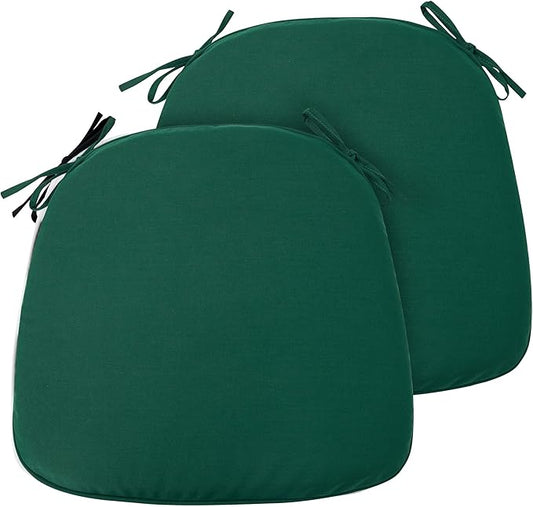 FUNHOME 17"x16"x2" Outdoor Chair Cushions Set of 2, Water Resistant Patio Chair Pads with Ties, Seat Cushions for Home Garden Furniture Decoration-Dark Green