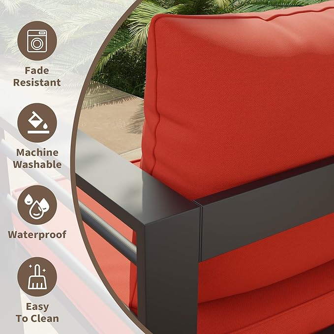 Amopatio Outdoor Cushions for Patio Furniture, Outdoor Chair Cushions Fits 8-seat Sectional Conversation Sets, Patio Replacement Seat Cushion for Patio Chairs (Orange Red)