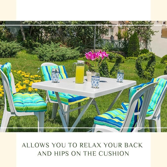 Hoteam 6 Set Patio Chair Cushions Outdoor High Chair Cushion 20 x 40 Inch Waterproof Patio Seat Rocking Indoor Thickened Pad(Striped Style,Green)