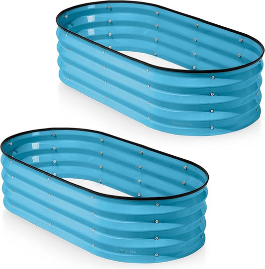 Plant & Plot Galvanized Raised Garden Beds Outdoor // 4×2×1 ft (2-Pack) Planter Raised Beds for Gardening, Vegetables, Flowers (Teal) // Large Metal Garden Box