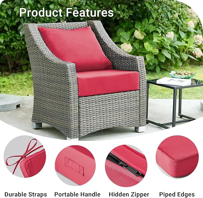 Outdoor Cushions for Patio Furniture,Outdoor Seat Cushion Set 24 x 24 x 5.75 Inch,Waterproof & Fade Resistant Outdoor Chair Cushions,Deep Patio Chair Cushion with Removable Cover,Burgundy