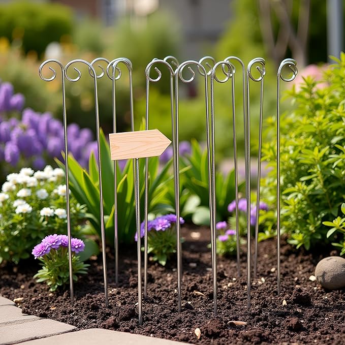 20 Pcs Silver Garden Plant Label Hooks, Garden Stakes, Plant Sign Stake Rustproof Deformed Garden Plant Sign Hooks Hanging Rods for Flower, Planter, Plant Support Garden Stakes (20cm)