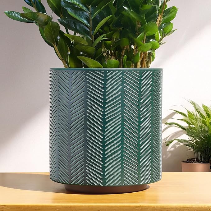 GUGUGO Slash Line Plant Pots, Boho Modern Geometric Planters Pots for Indoor Plants, Cute Unique Flower Pot with Drainage, Eclectic Colorful Small Succulent Planter Funky Gardening Pot Gifts, Green
