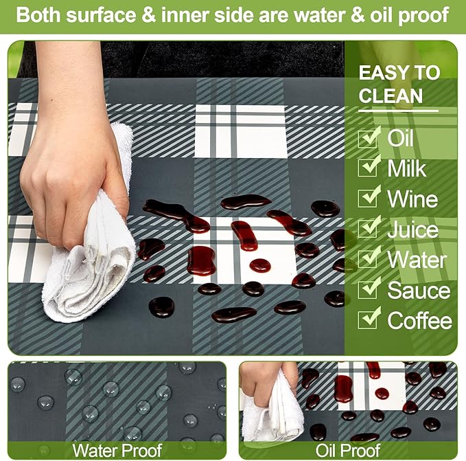 Picnic Table Cover with Bench Covers 6FT 3 Pcs Waterproof Windproof Aesthetic Camping Tablecloth with Drawstring Bag, Fitted for 6 Foot Rectangle Tables and Seats, 72 inch, Blue Green Checkered