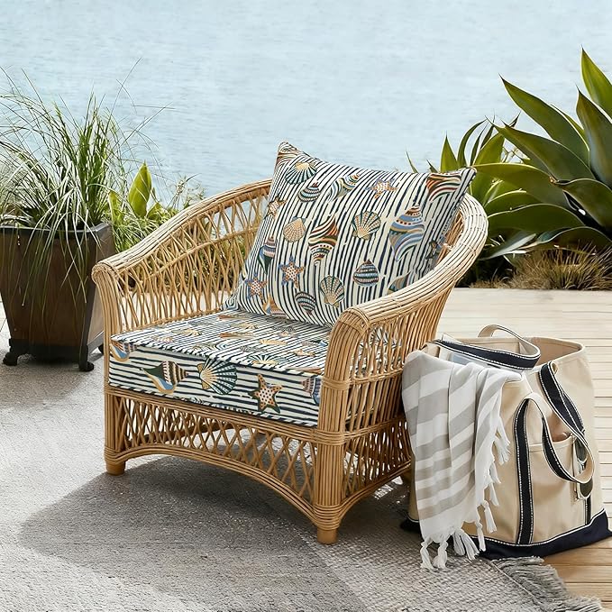 Outdoor Deep Seat Cushion Set, Water Repellent 22"x22" Patio Thick Cushions Replacement with Seat & Back Pillow for Patio Sofa, Wicker Chair, Couch - Crayon Shells