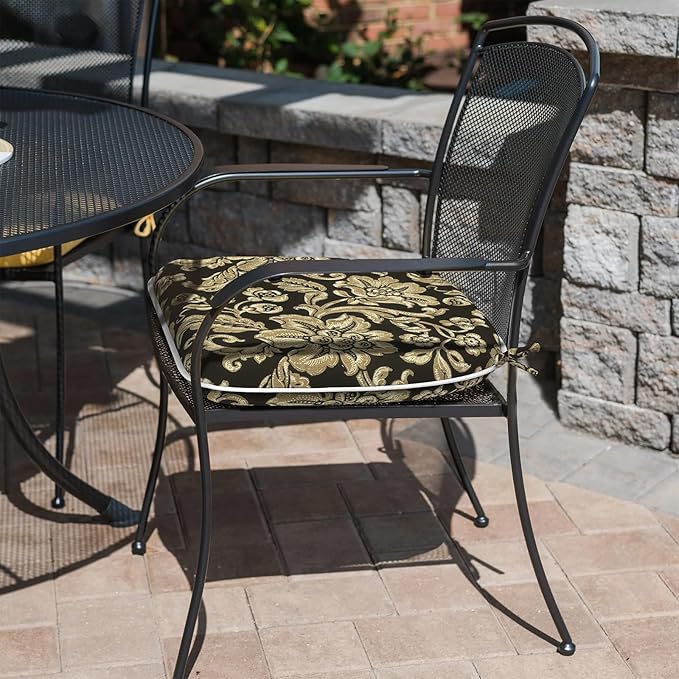 Outdoor 16"x17" Chair Pads Set of 4, Water Resistant Patio Chair Cushions with Ties, Seat Cushions for Home Garden Furniture Decoration, Jacobean Black