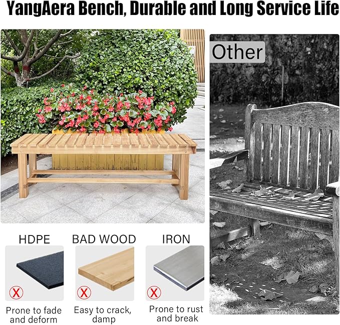 35.4'' Outdoor Garden Benches Weatherproof Patio Bench Two-Person Seat Backless Bench Wood Bench with Slatted High Temperature Bench for Front Porch Backyard (Upgraded to Prevent Fading)