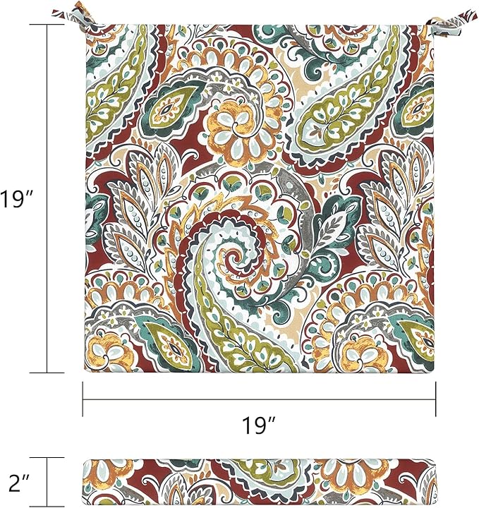LVTXIII Outdoor Seat Cushions Set of 2 Square Chair Cushions with Ties, Patio Chair Pads for Home Office and Patio Garden Furniture Decoration 19"x19"x2", ‌