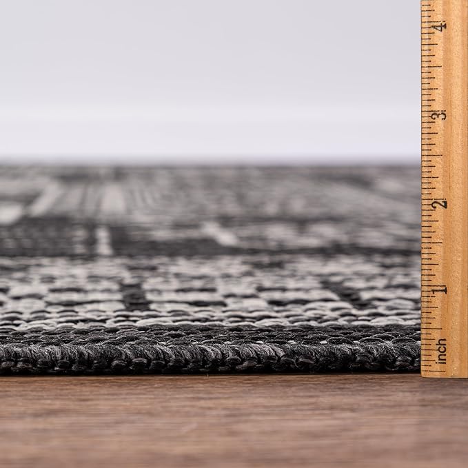 Keen Home Design Terrace Outdoor Area Rug - 46"x67" Washable Indoor/Outdoor Rug for Patio, Kitchen, Balcony, Beach, Garden, Deck and Porch, Size: 3'10" x 5'7", Force Black