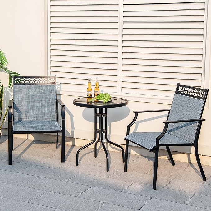 Giantex Patio Chairs Set of 4, Outdoor Chairs with All Weather Fabric, High Backrest, Armrests, Heavy Duty Metal Armchair, Outside Dining Chairs for Porch Lawn Garden Yard Pool