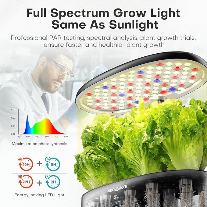 Ahopegarden Indoor Garden Hydroponics Growing System: 12 Pods Plant Germination Kit Garden Kit Growth Lamp Countertop with LED Grow Light Hydrophonic Planter Grower Harvest Vegetable Lettuce