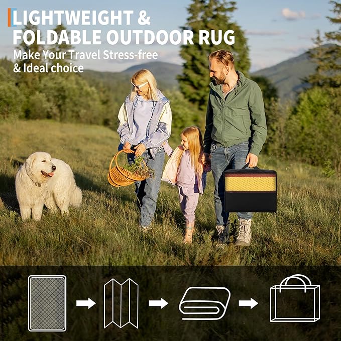 Outdoor Rug 8x10 Waterproof Patio Rugs Colorful Line Reversible Mat for Front Door Rv Foldable Plastic Straw Carpet for Travel Trailers, Deck, Picnic, Camper, Balcony, Beach，Orange/Red