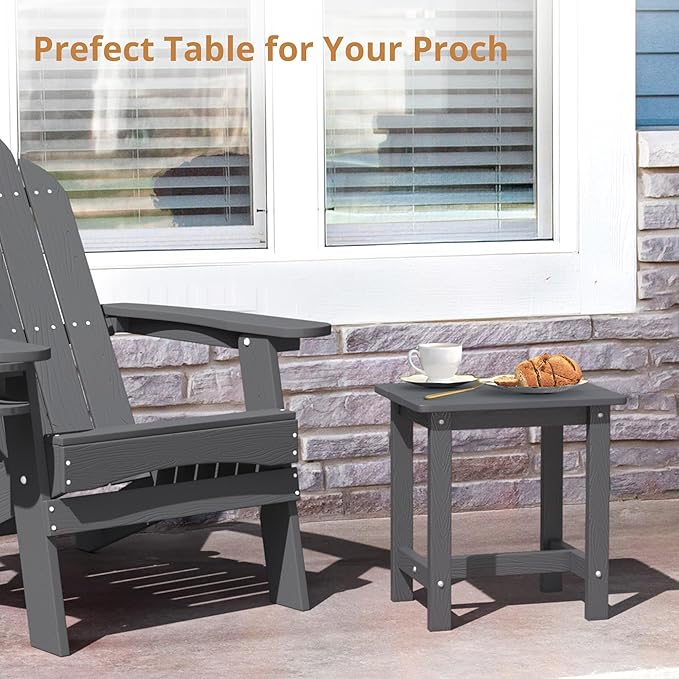 LUE BONA Outdoor Side Table Set of 2, HDPS Small Outdoor Table, Adirondack Side Table, Outside End Table for Patio, Deck, Pool, Weather Resistant/Easy Maintenance/Indoor or Outdoor Use, Dark Gray