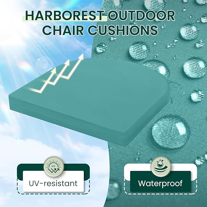 HARBOREST Outdoor Chair Cushions Set of 2, Water Resistant Patio Chair Cushions with Ties, Outdoor Seat Cushions for Patio Furniture, 17"x16"x2", Teal