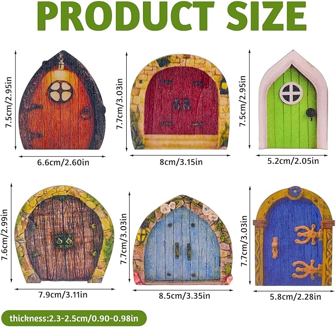 6 PCS Mini Fairy Garden Door for Tree, Miniature Fairy Door for Fairytale Tiny House Doors, Bonsai Terrarium Micro Landscape Decoration Accessories