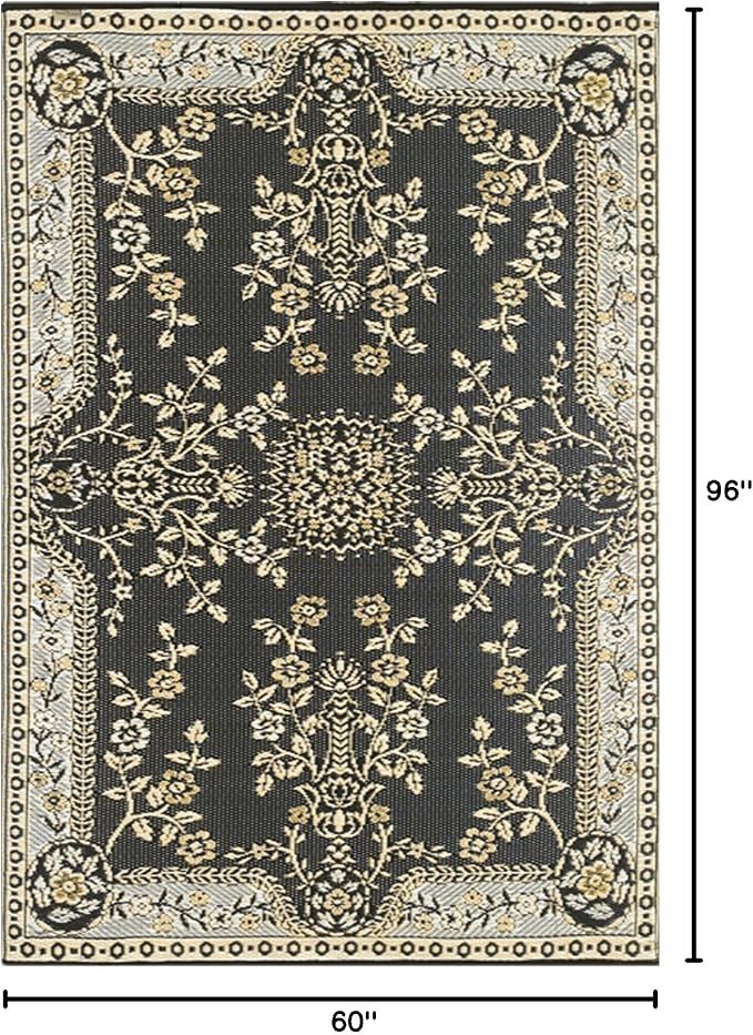 Mad Mats Garland Traditional Outdoor Rug, Reversible Plastic Mat (5' x 8', Black & Tan) - Reversible, UV Resistant, 100% Recycled Material