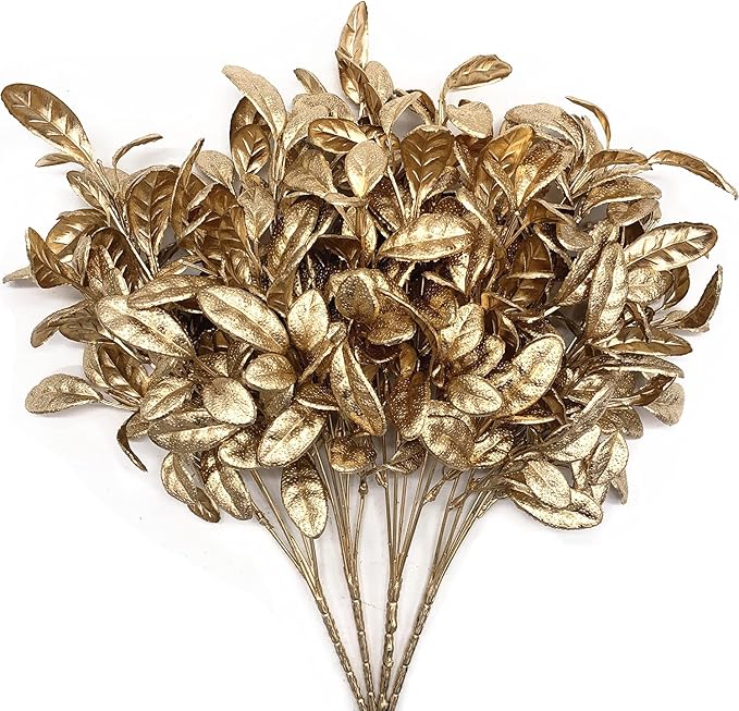 Fake Plants, CATTREE Artificial Plant Gold Plastic Grass Faux Shrubs Fake Leaves Bushes Home Indoor Outdoor Garden Wedding Festival Christmas Decoration Hall Office Table Décor Planter Filler – 4 Pack