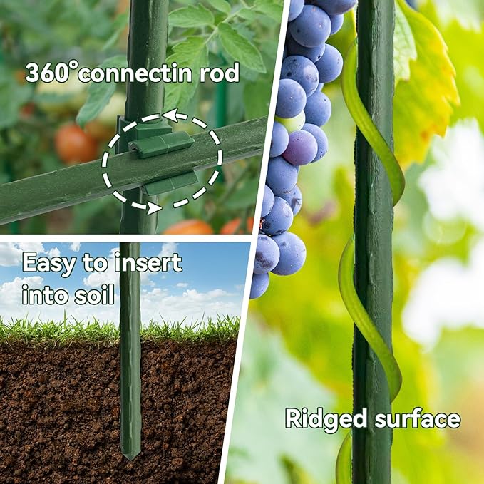 70 Pack Garden Stakes Set, 16 Inch Plant Stakes Support with 40 Connectors 30 Rotatable Clips 164ft Twist Tie for Growing Climbing Plants Vegetables