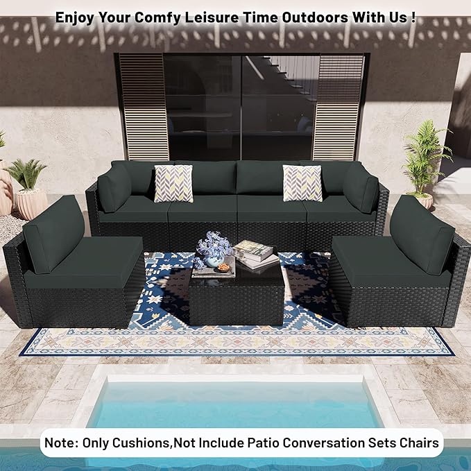 14 Piece Outdoor Sectional Cushions, Water-Resistant Outdoor Sofa Cushions Replacement, 4" High Density Foam Patio Furniture Cushions Fits 6-seat Rattan Conversation Set (Dark Gray)