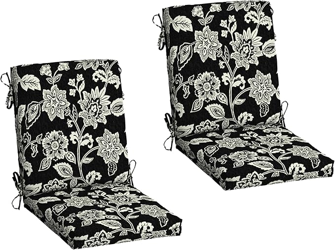 Arden 2-Pack Outdoor Patio Dining Chair Cushion, 20x44, Rain-Proof Seat Pad, Fade-Resistant Outdoor Cushion Ashland Black Jacobean