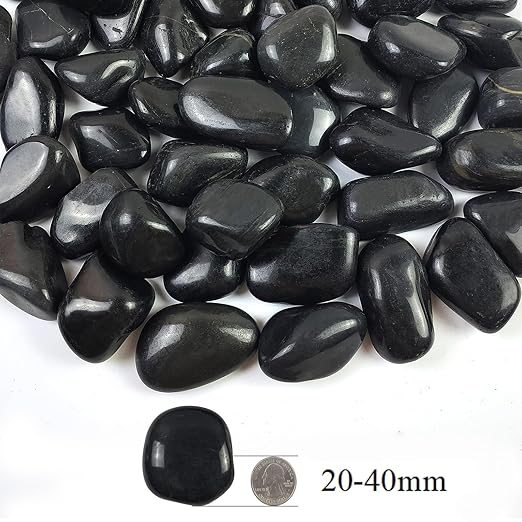 1-2.2 Inch Natural River Rocks,10LB Black Polished Pebbles for Garden Landscaping. Fish Tank Decorative River Rocks, Vase Filling Pebbles, Outdoor Decorative River Rocks