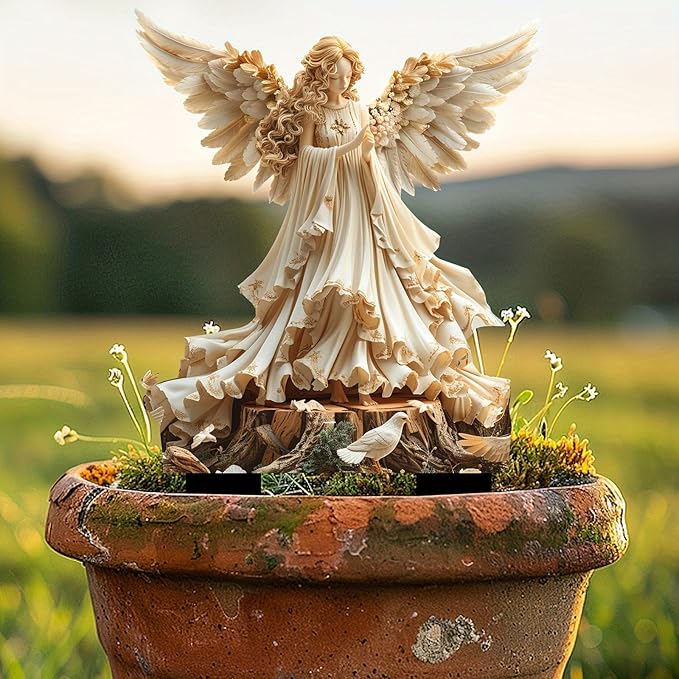 Bohemian Fairy Flower Pot Decoration, Planter Pots Decor, Garden Accessories for Home or Garden (White Dove Elf)