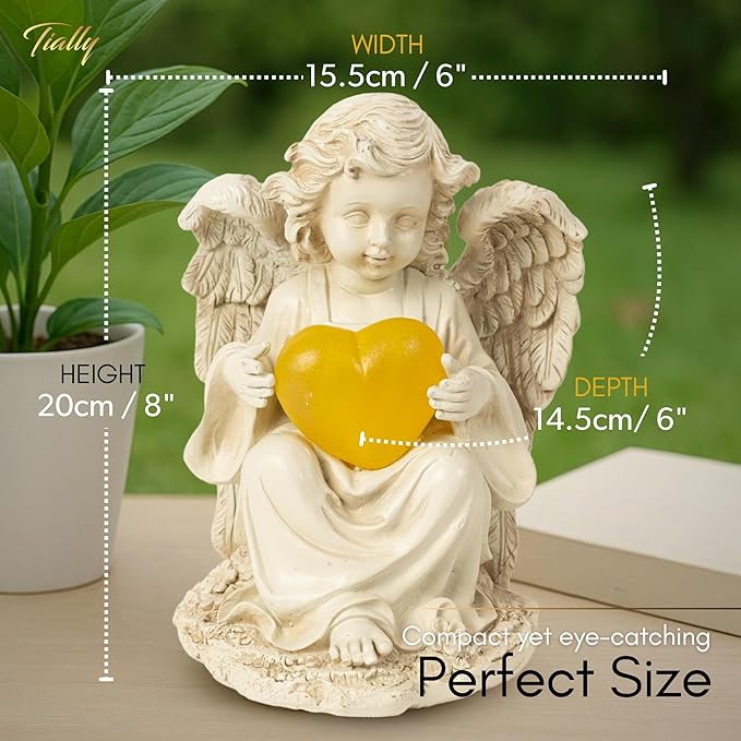 TIALLY Solar Garden Angel Statue – Praying Guardian Angel Statue Light for Outdoor Yard Decor, Resin Garden Sculpture with Soft Glow for Angels Memorial or Cemetery Use