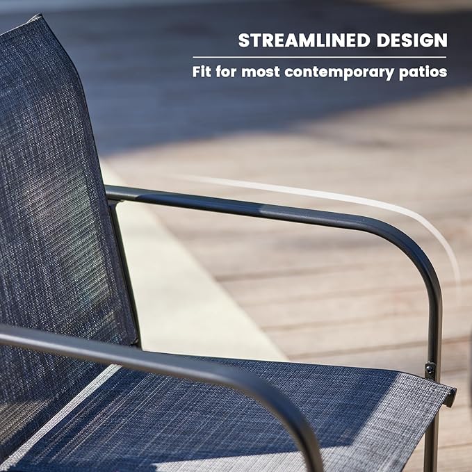 VICLLAX Patio Stackable Dining Chairs Set for 6, Outdoor Sling Chairs with Metal Frame for Front Porch Balcony Backyard Garden and Deck, Black Grey