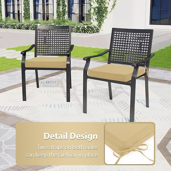 Outdoor Chair Cushions Set of 2, 18.5 x 16 Inch Patio Chair Cushions, Water Resistant, Non-Slip Ties (Khaki)