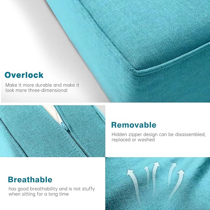 Belord Luxury 6" Thick Outdoor Cushion Set - 24 x24 Inch 28D Sponge Filling Fade-Resistant Chair Cushion, Spill Proof Removable Patio Furniture Replacement Cushion for Sofa Bench Swing - Turquoise