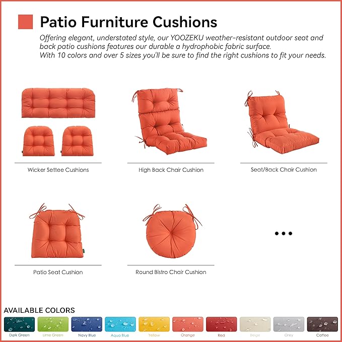 Outdoor Indoor Seat/Back Chair Tufted Cushion,All-Weather Patio Chair Cushion with Ties,for Patio Furniture,Orange