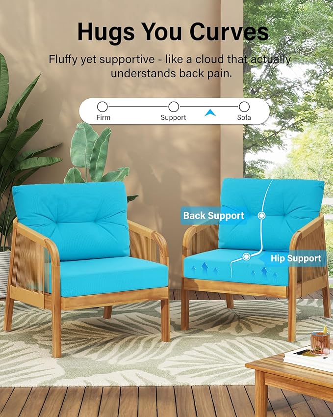YEFU 24x24 Outdoor Cushions for Patio Furniture: Waterproof Fade Resistant Outdoor Seat Cushions Set of 2 - Olefin Deep Seat Paio Cushion Pads Replacement with Ties for Chair Sofa Couch(Blue)