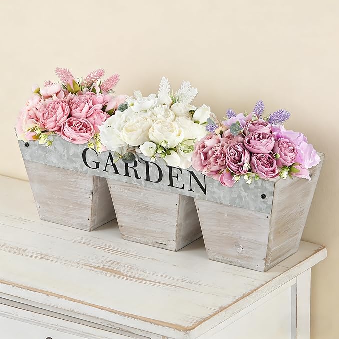 SOFE Small Wood Planter Box, Rustic Porch Rectangle Flower Pot Garden Containers, 11 Inch Long Decorative Planter, Indoor Patio Table Centerpiece, Living Room, Dining Room, Study Decor