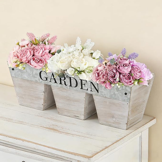 SOFE Small Wood Planter Box, Rustic Porch Rectangle Flower Pot Garden Containers, 11 Inch Long Decorative Planter, Indoor Patio Table Centerpiece, Living Room, Dining Room, Study Decor